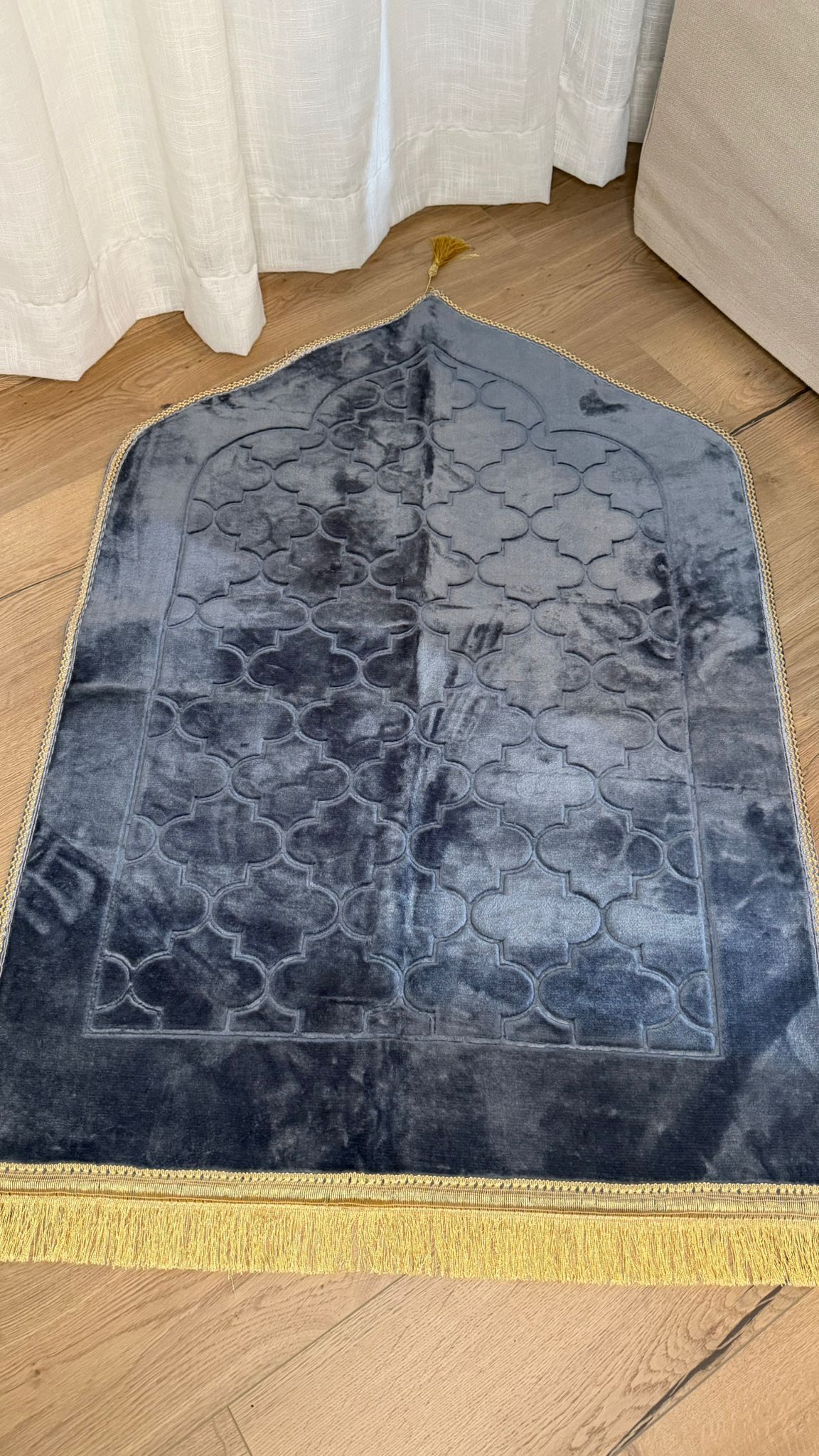 Tapis de Prière forme mecque Bleu Gris