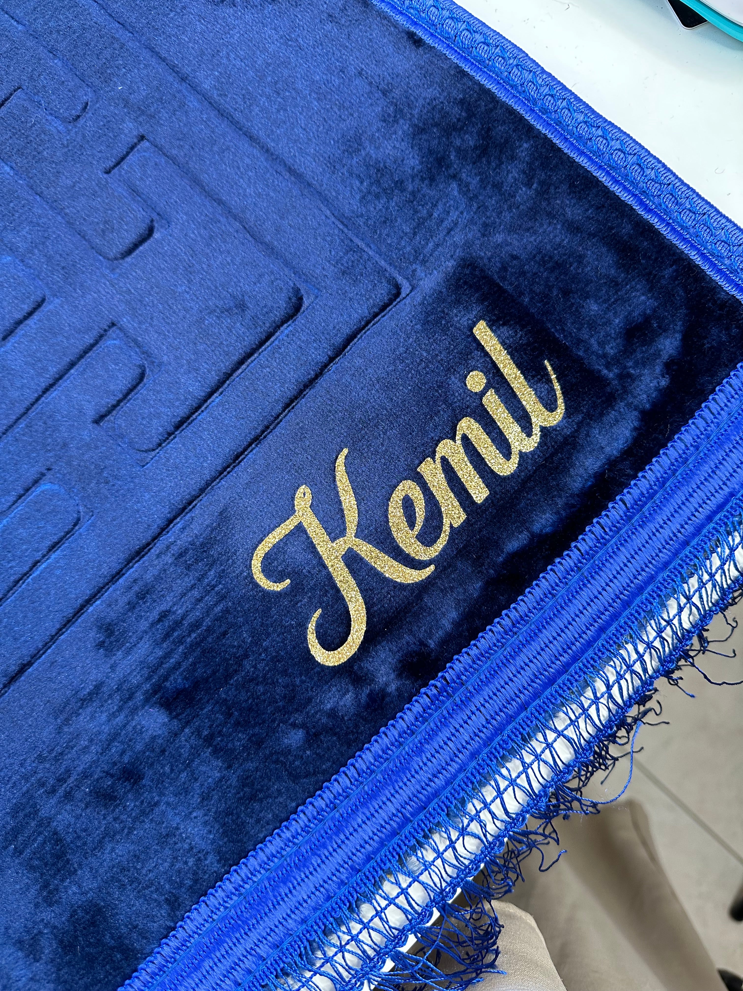 Tapis bleu personnalisé