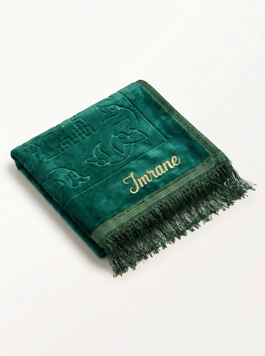 Tapis de prière épais vert à personnaliser